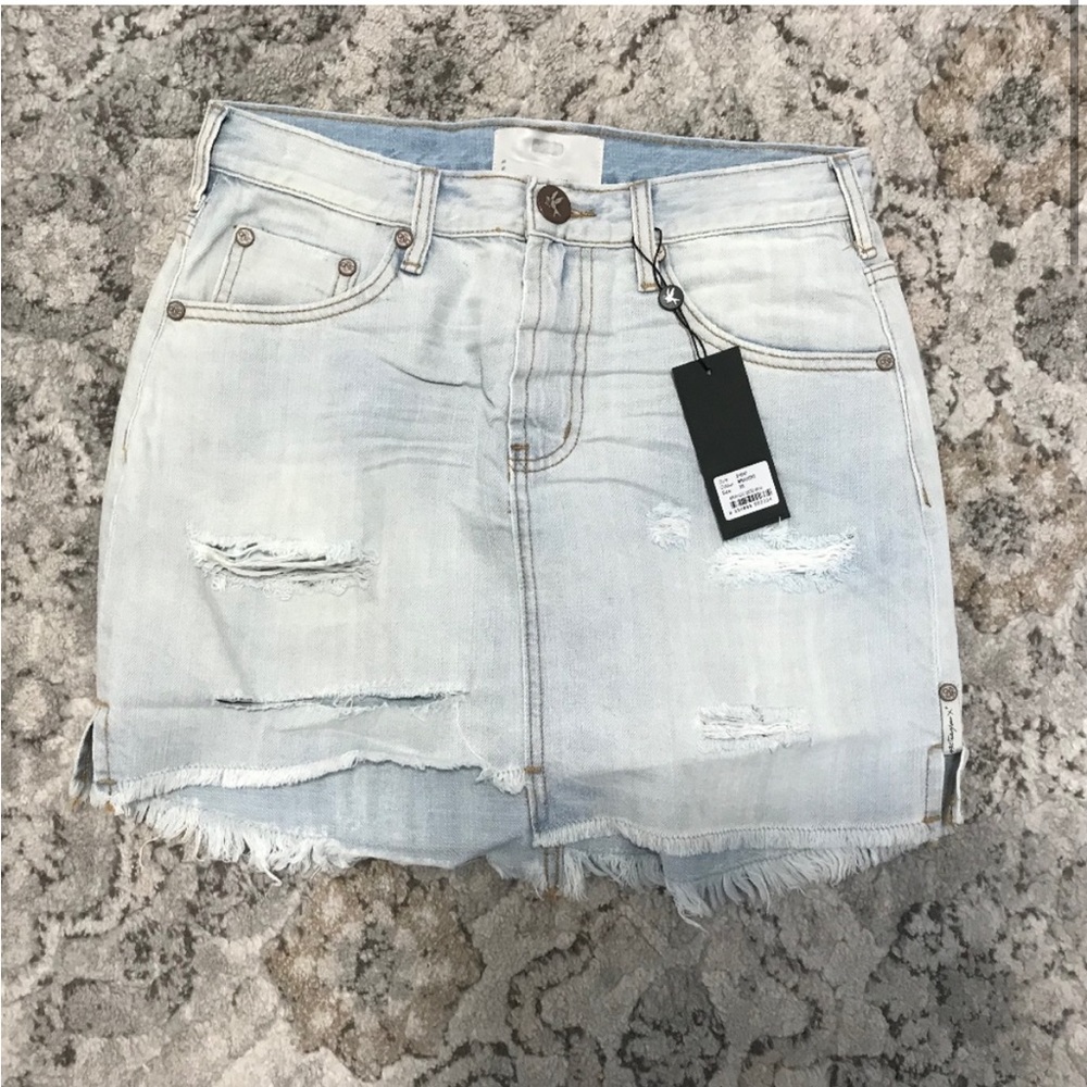 One Teaspoon Light Wash Denim Mini Skirt